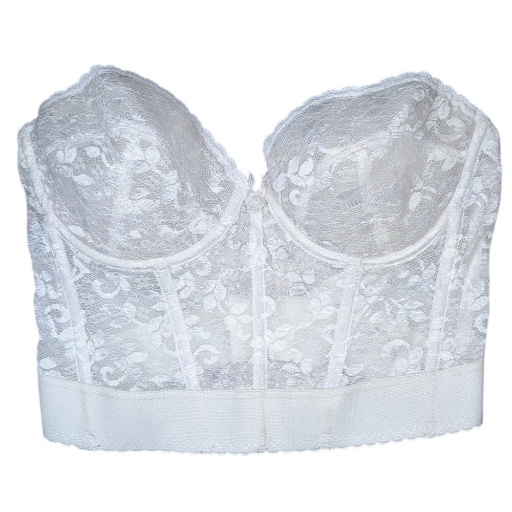 Vintage‎ Madonna 38C White Lace Longline Bustier Bra Strapless Unpadded